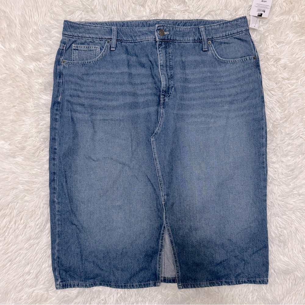 Terra & Sky Blue Midi Skirt Denim Midi Skirt Midi Jean Skirt - Picture 1 of 6